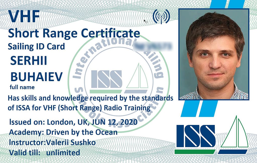 VHF Short Range Certificate Card